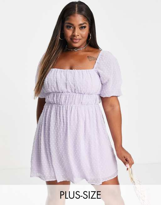 Missguided Plus - Lyslilla minikjole i dobby-stof med firkantet hals