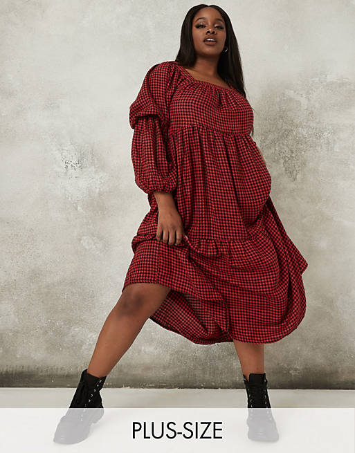 Dresses Missguided Plus maxi smock dress in red dogtooth print 