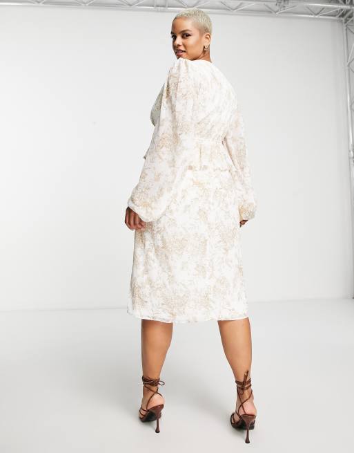 Missguided Plus - Midi-jurk met franje in bruine porseleinprint, 2 van 4