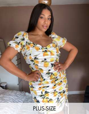 lemon print plus size dress