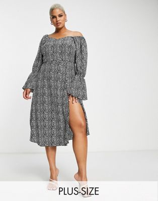 Missguided Plus milkmaid floaty midaxi dress in black floral print