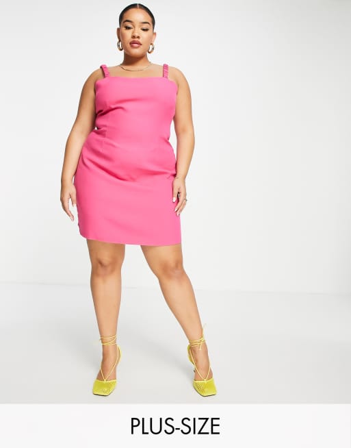 Missguided Plus - Mini-jurk met gesmokte bandjes in felroze, deel van co-ord set