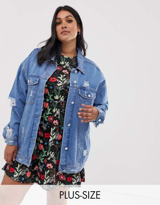 Missguided Plus oversized denim jacket in blue