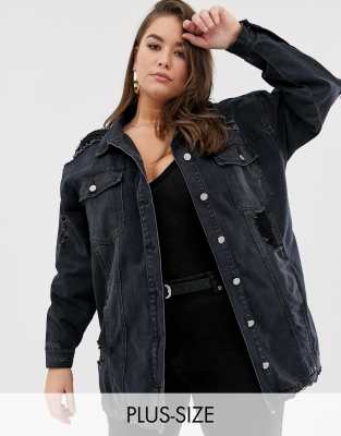 oversized black denim jacket plus size