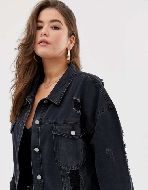 Missguided black store oversized denim jacket