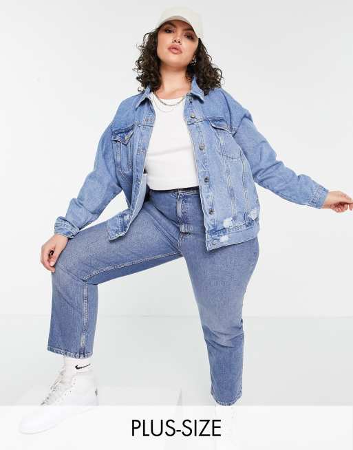 Oversized distressed denim jacket best sale plus size