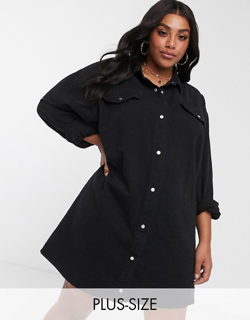 Missguided Plus oversized denim shirt dress in black