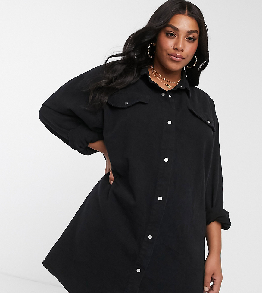 Missguided Plus oversized denim shirt dress in black
