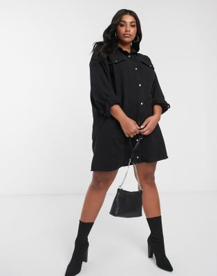 black oversized denim shirt dress