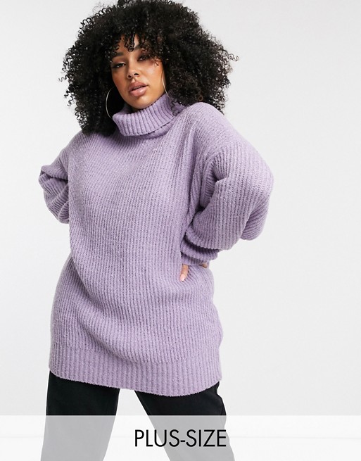 Missguided Plus oversized roll neck jumper in lilac