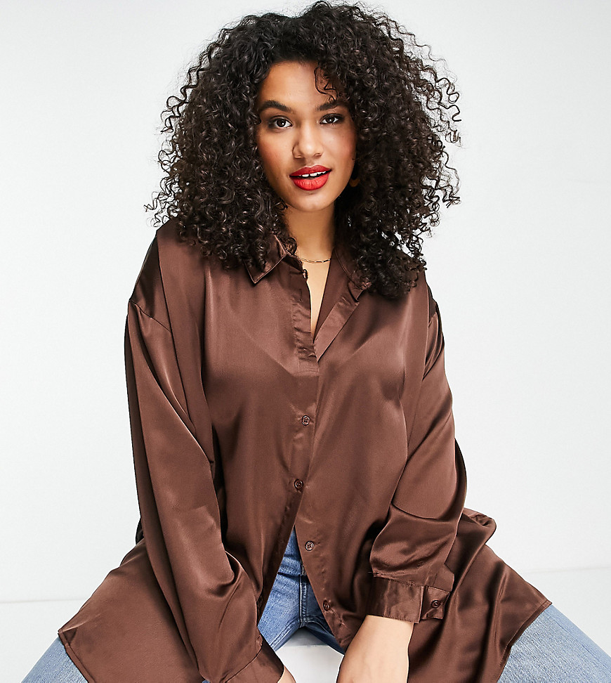 Plus-size shirt by Missguided Your better half Spread collar Button placket Drop shoulders Button cuffs Oversized fit