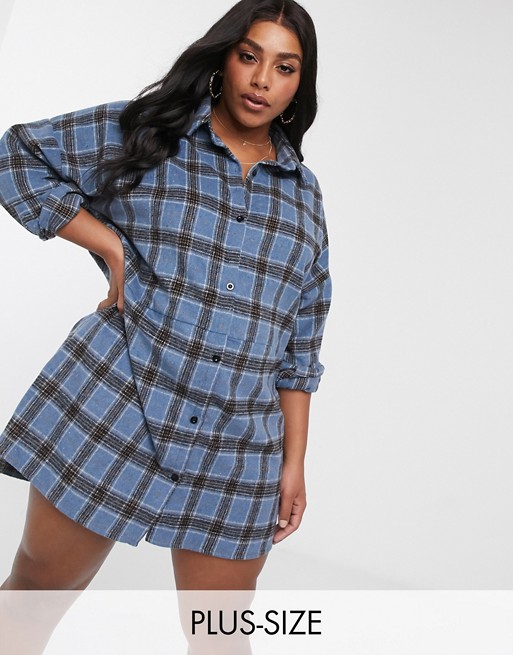 Missguided Plus oversized shirt dress in brushed check