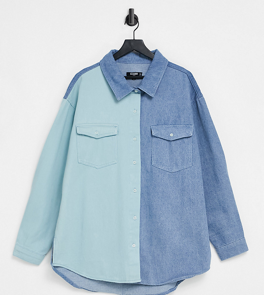 Missguided Plus oversized shirt in blue color block-Blues