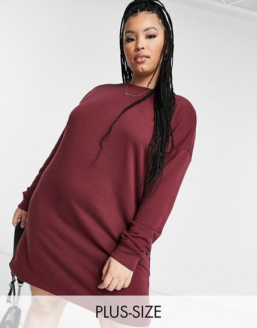 Missguided Plus oversized sweat dress in burgundy