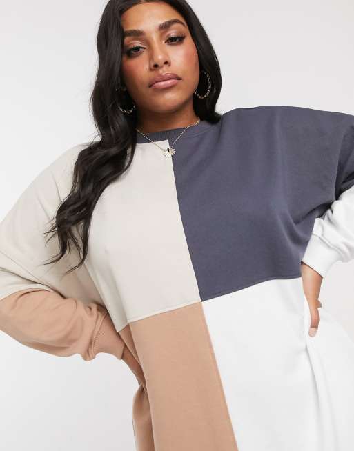 Missguided color block hotsell oversized sweatshirt dress