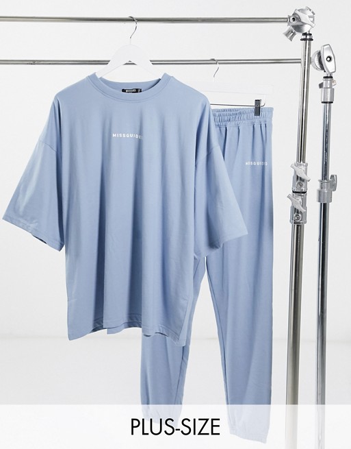Missguided Plus oversized t-shirt and jogger set in blue