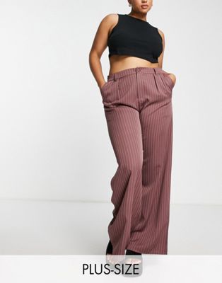 Missguided Plus trouser in pink pinstripe - ASOS Price Checker
