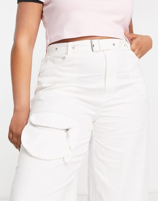 Missguided Plus - Pantalon cargo avec poche - Blanc, 3 de 4