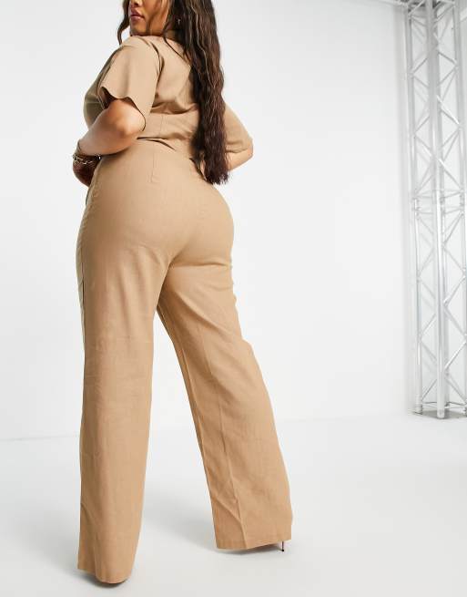 Missguided Plus Pantalon large avec surpiqures devant Marron