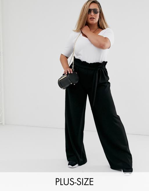 Plus size paperbag 2025 wide leg trousers