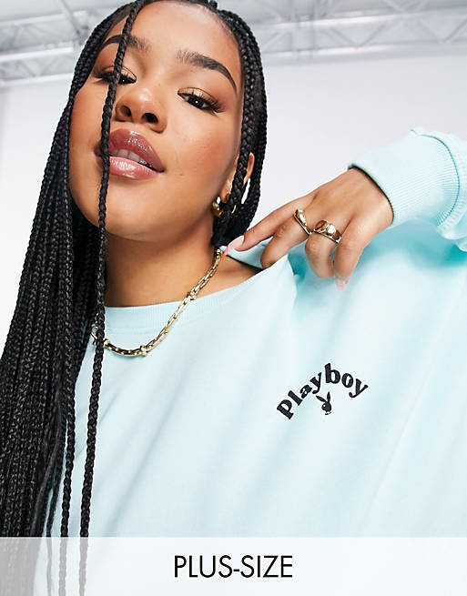 Hoodies & Sweatshirts Missguided Plus Playboy co-ord logo oversized sweat in green 