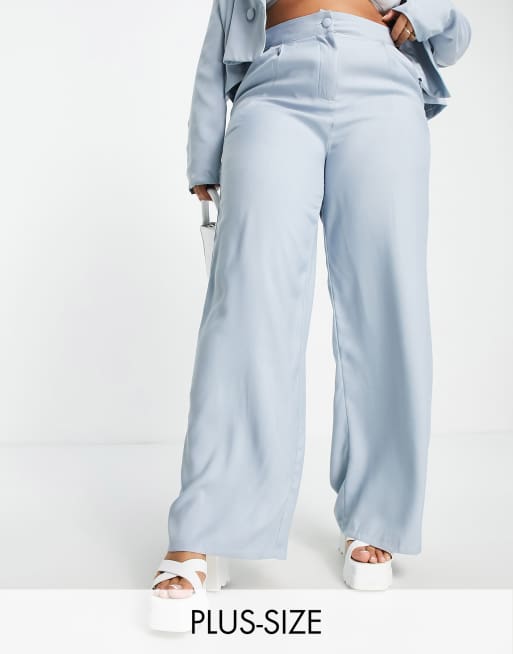 Missguided Plus pleated wide leg pants in blue part of a set ASOS