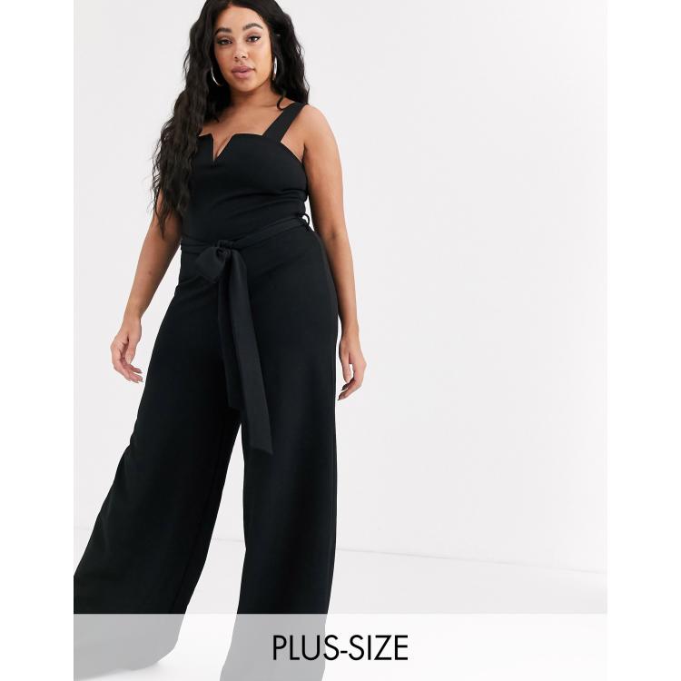 Missguided Plus plunge wide leg jumpsuit in black