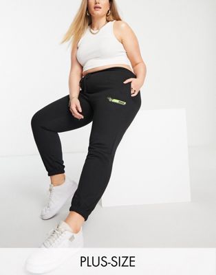 Missguided Plus racing graphic joggers in black