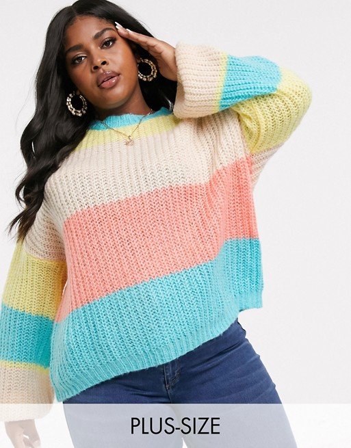 Missguided Plus rainbow pastel stripe jumper