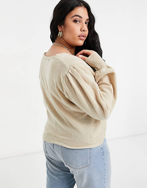 Jumpers & Cardigans Missguided Plus recycled jumper with balloon sleeve in stone 