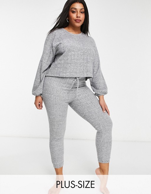 Missguided Plus ribbed lounge set in grey marl