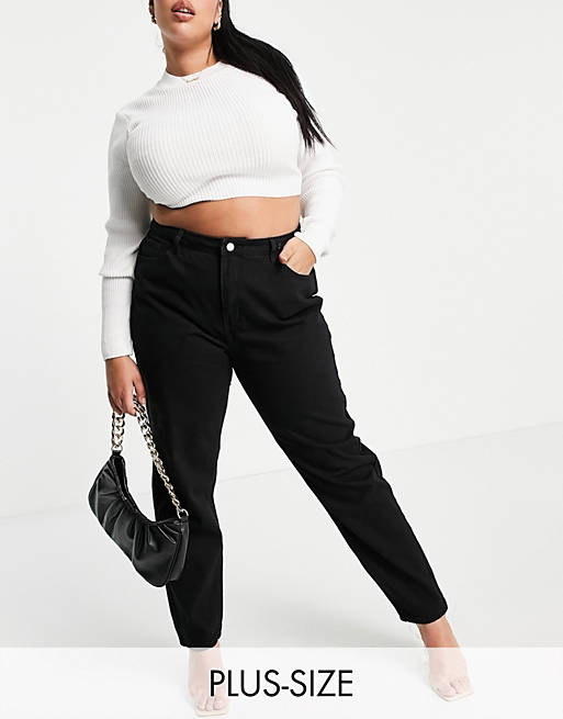 Women Missguided Plus Riot high rise mom jeans in black 