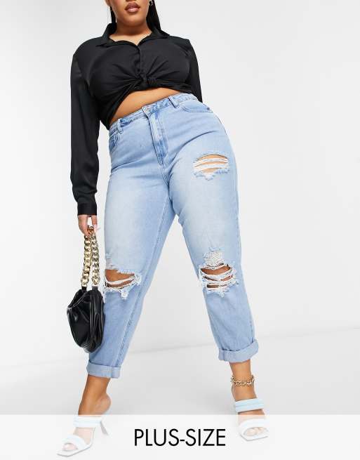 Missguided Plus Riot High Waisted Mom Jean With Roll Hem In Blue Asos 9866