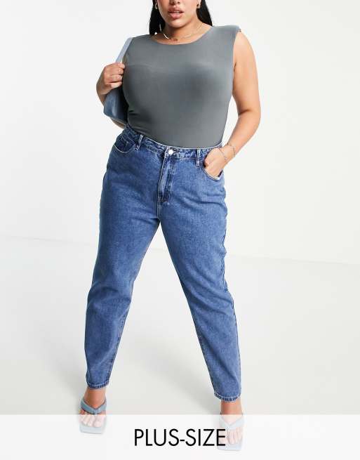 Missguided Plus Riot high waisted mom jeans in blue