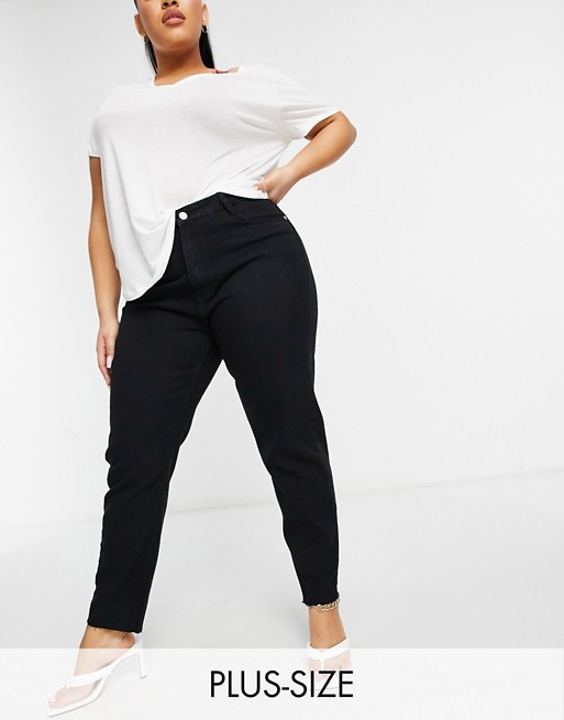 Missguided Plus Riot jean with distressed hem in black