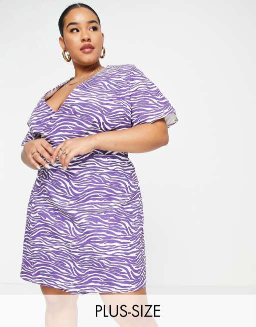 Missguided Plus - Robe cache-cœur courte à zébrures - Lilas