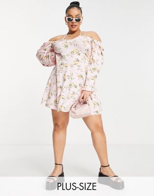 Missguided Plus milkmaid skater dress in pink floral - ASOS Price Checker