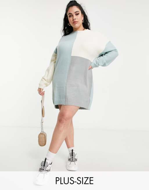 Missguided Plus - Robe pull effet color block - Bleu