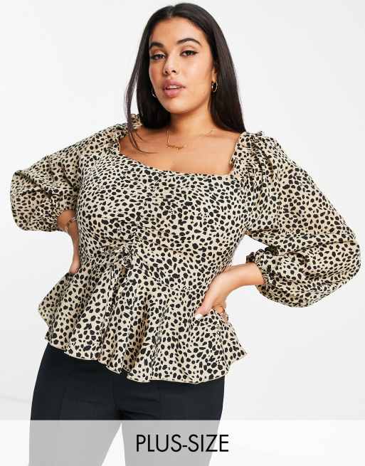 Missguided Plus ruched blouse in dalmatian print