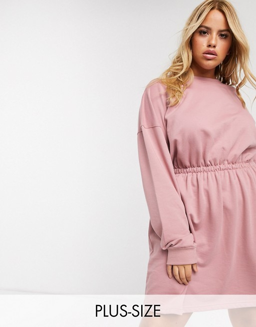 Missguided Plus ruched sweater dress in pink