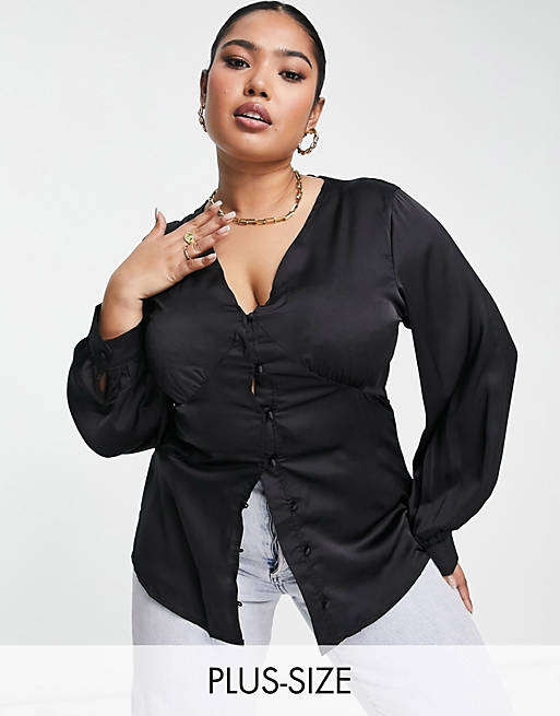  Shirts & Blouses/Missguided Plus satin blouse in black 