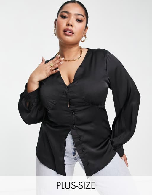 Missguided Plus satin blouse in black | ASOS