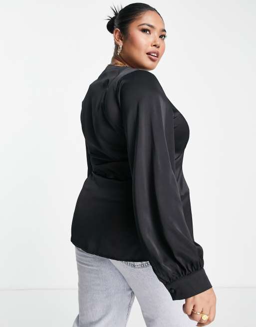 Black satin store blouse plus size