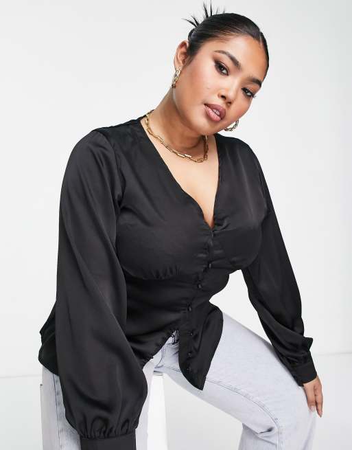 Black satin best sale blouse plus size