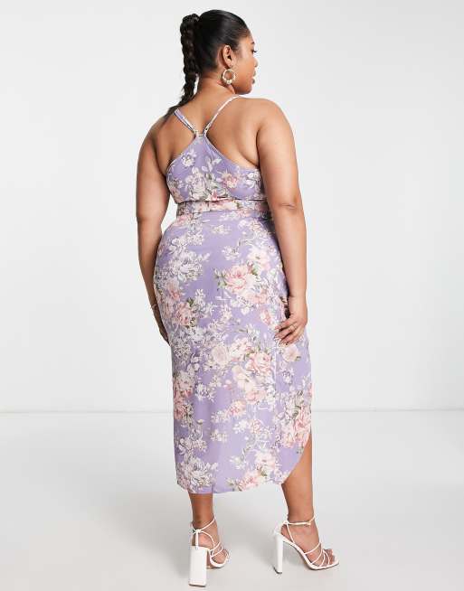 Missguided Plus satin midaxi cami dress with cowl neck in lilac, 2 of 4