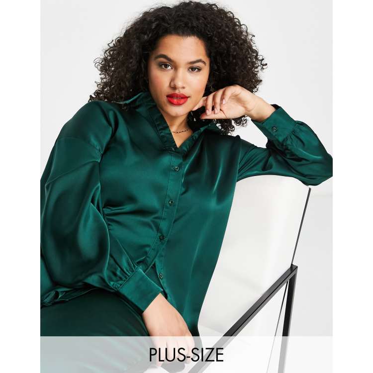 Missguided Green Satin Oversized Shirt Dress - ShopStyle