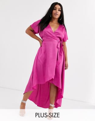 plus size satin wrap dress