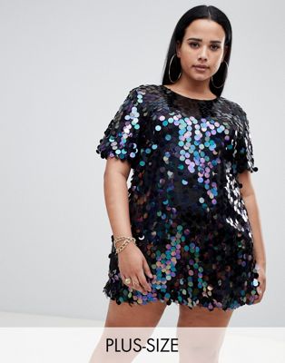 Missguided Plus sequin t-shirt dress in ...
