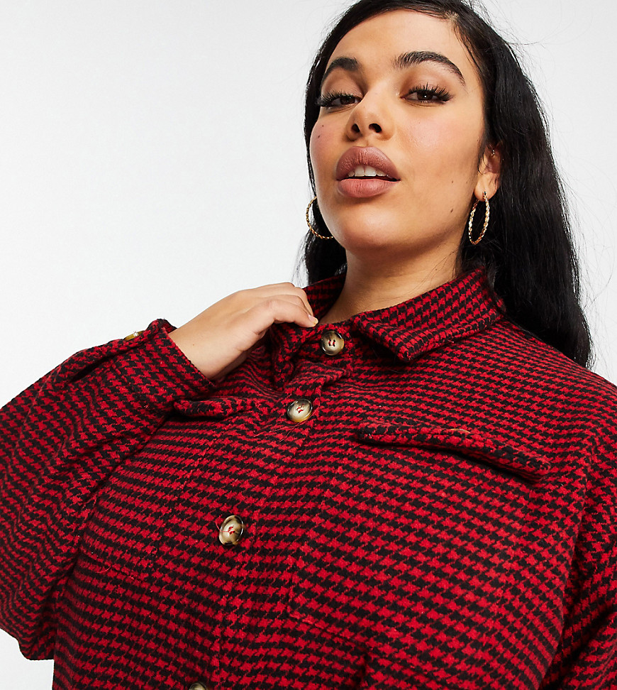 Missguided Plus shacket in red houndstooth print