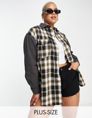 Missguided Plus shirt in charcoal gingham check